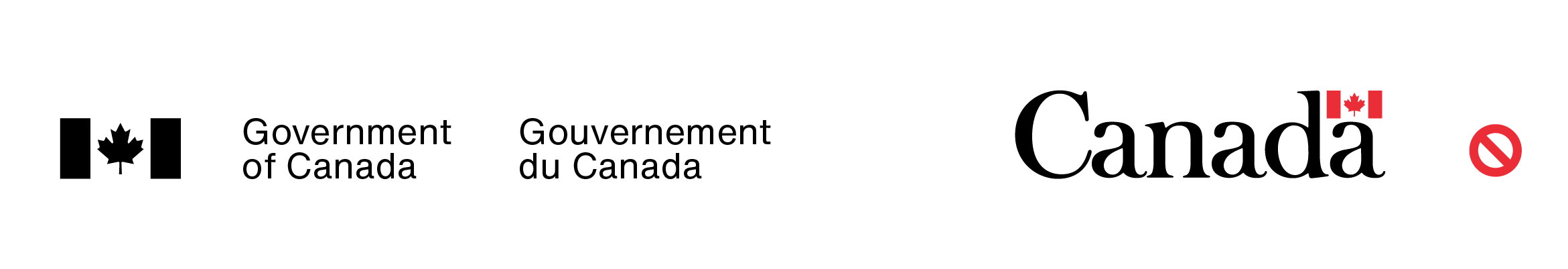 Example of incorrect colour pairing (the flag symbol in the Government of Canada signature and in the Canada wordmark are different colours)