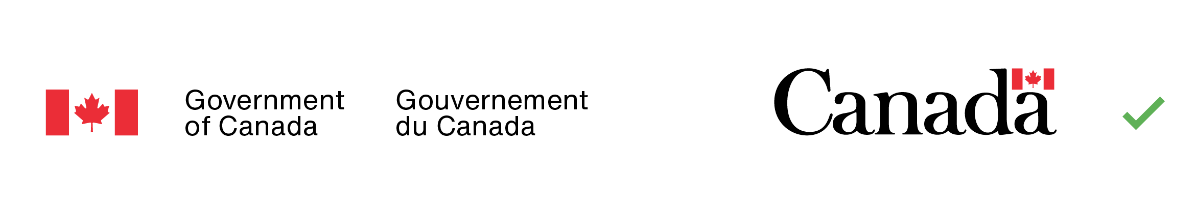 Example of correct colour pairing (the flag symbol and the text in the Government of Canada signature and in the Canada wordmark are the same colour)