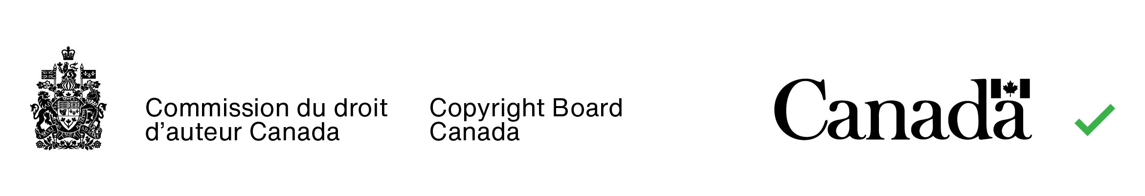 Exemple du bon jumelage de couleurs (le texte dans la signature avec armoiries et celui dans le mot-symbole « Canada » sont de la même couleur).