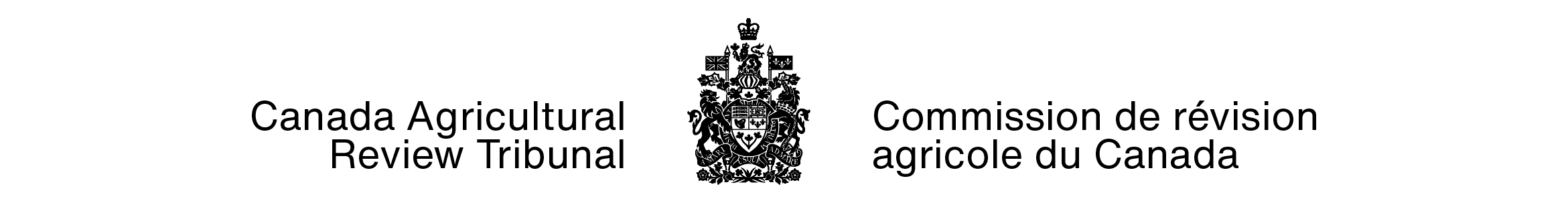 Arms signature for the Canada Agricultural Review Tribunal in its standard colours (black arms of Canada, black type)