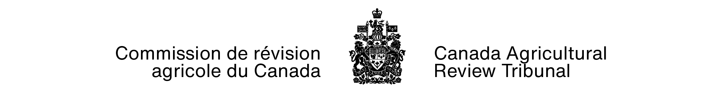 Signature organisationnelle de la Commission de révision agricole du Canada avec armoiries dans ses couleurs standards (armoiries du Canada en noir, lettres noires).
