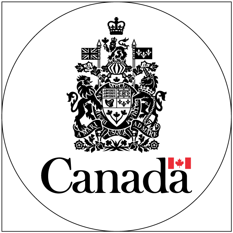 The arms avatar consists of the Canada wordmark in its standard colours (black type, FIP red flag symbol) below the stylized black version of the arms of Canada.