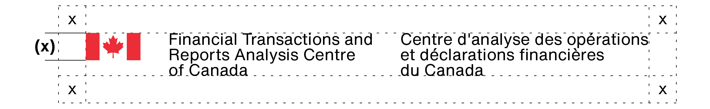 Flag signature for the Financial Transactions and Reports Analysis Centre of Canada (a 3 line flag signature). The clear space required around a 3 line flag signature is explained in the text above.