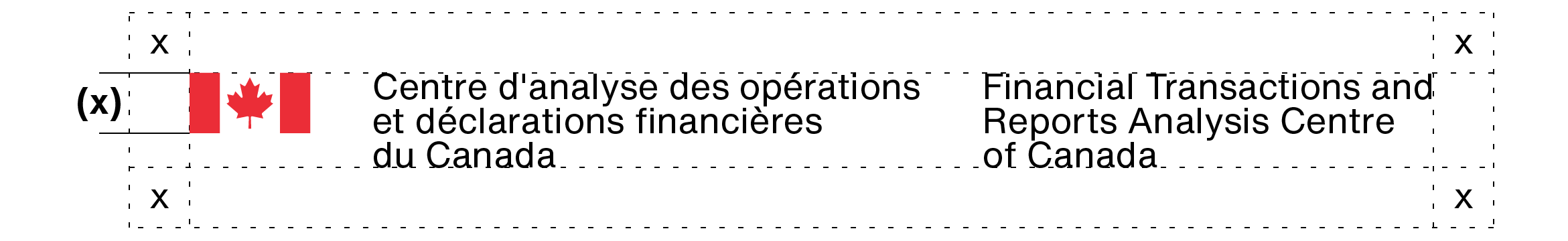 Signature avec drapeau du Centre d’analyse des opérations et déclarations financières du Canada (sur 3 lignes). L’espace libre à laisser autour d’une signature avec drapeau sur 3 lignes est expliqué dans le texte ci-dessus.