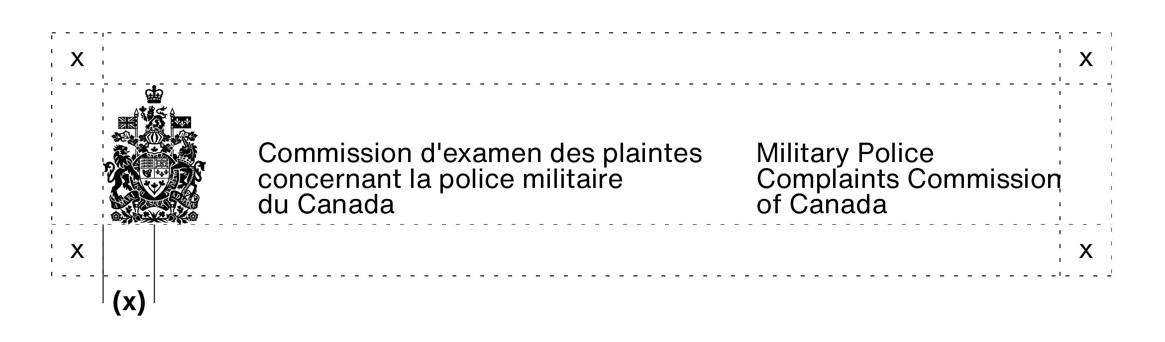 Signature avec armoiries de la Commission d’examen des plaintes concernant la police militaire du Canada (sur 3 lignes). L’espace libre à laisser autour d’une signature avec armoiries est expliqué dans le texte ci-dessus.