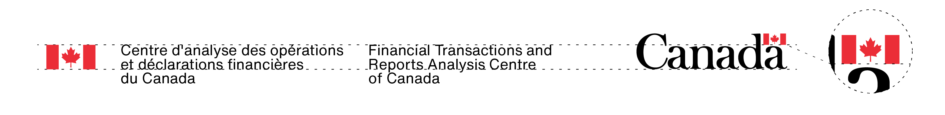 La signature avec drapeau du Centre d’analyse des opérations et déclarations financières du Canada et le mot-symbole « Canada » dans leurs couleurs standards. La proportion de leurs tailles est expliquée dans le texte ci-dessus.