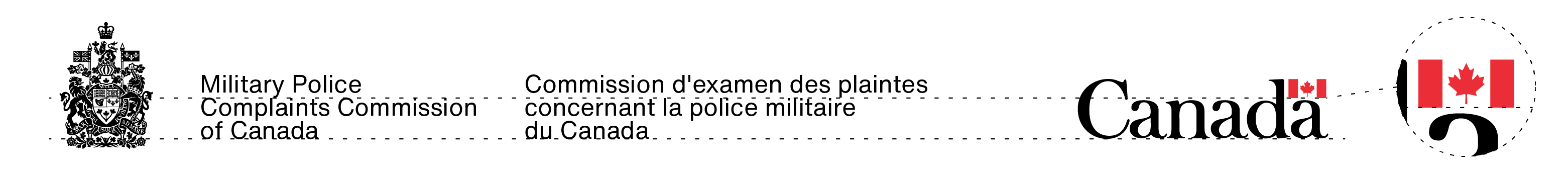 The arms signature for the Military Police Complaints Commission of Canada and the Canada wordmark in their standard colours. The size relationship is explained in text above.