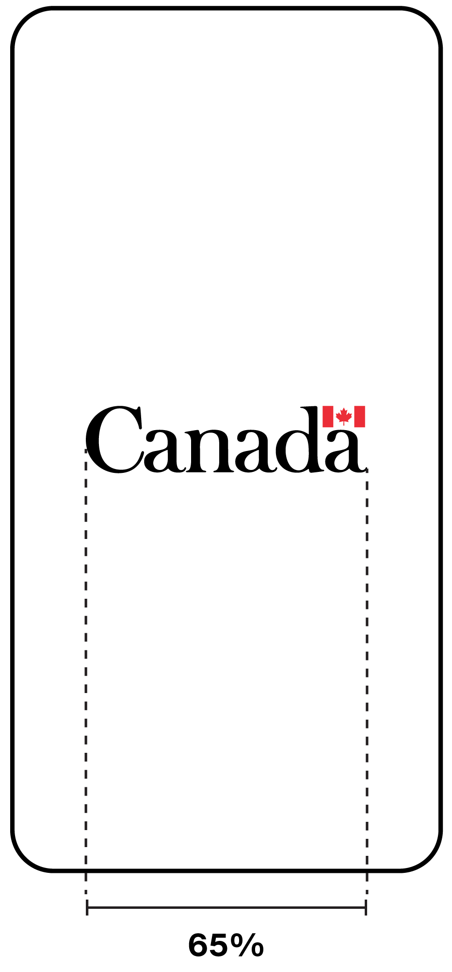 Example of a launch screen with the Canada wordmark centred. The wordmark is 65% of the width of the launch screen when the smartphone is in “portrait” mode.
