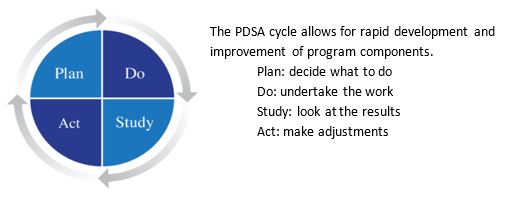 Plan, do, study and act (PDSA) improvement cycle. Text version below: