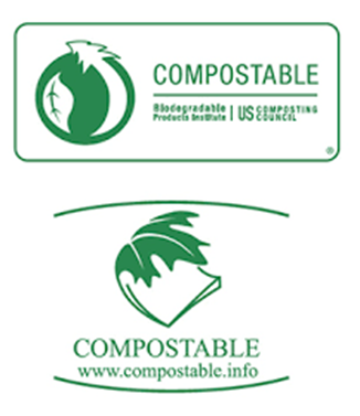 2 différents symboles de plastique compostable