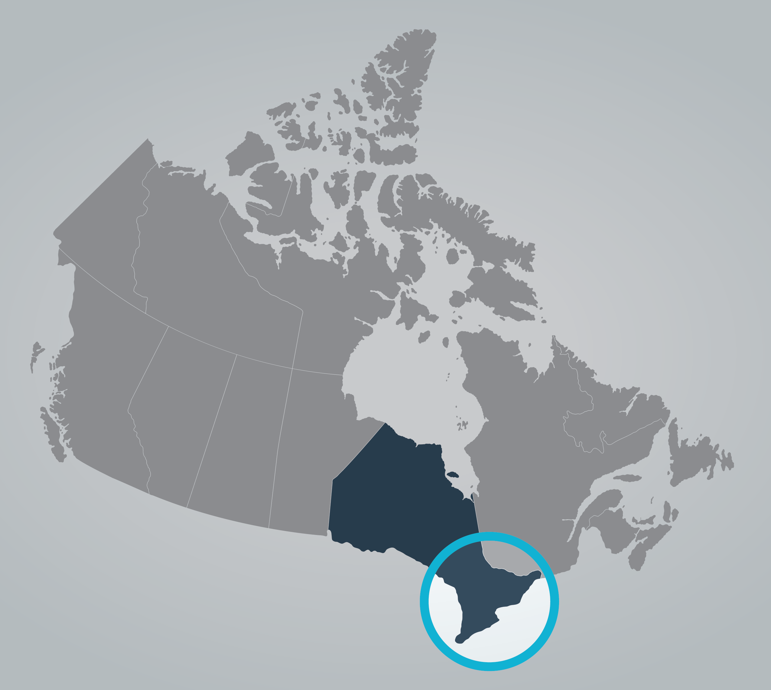 Carte de la zone d’exploitation de FedDev Ontario. Version textuelle ci-dessous: