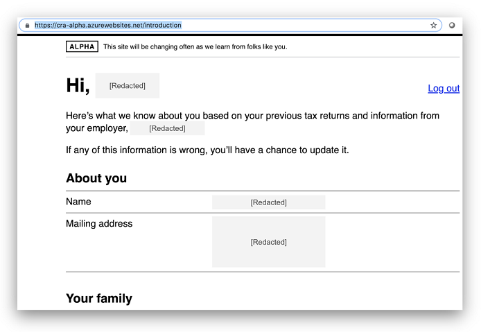 Screenshot of the CRA prototype that shows the product and test information about a user