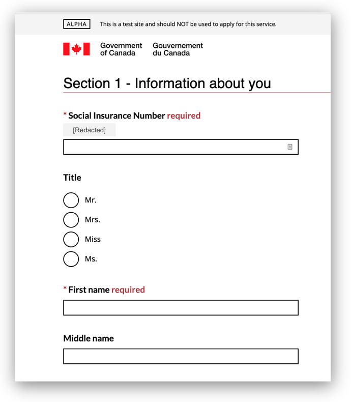 Screenshot of a page of the prototype entitled Information about you