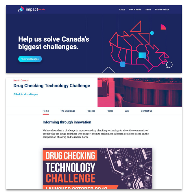 Screenshot of the Impact Canada platform, which says Help us solve Canada's biggest challenges