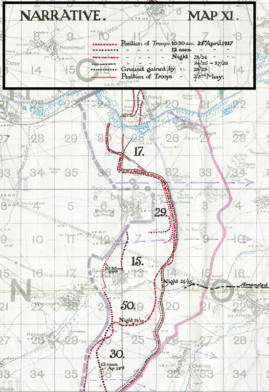 Map of British Front near Monchy-le-Preux (23 April 1917 – 3 May 1917)
