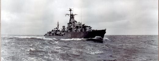 A Canadian Navy vessel traveling the ocean