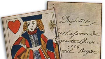 Des cartes à jouer affichant une valeur et signées par le gouverneur de la Nouvelle-France utilisées comme devise, 1714