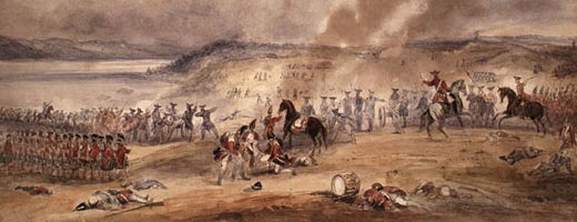 Peinture de soldats dans la bataille dépeignant l'ère 1756-1763