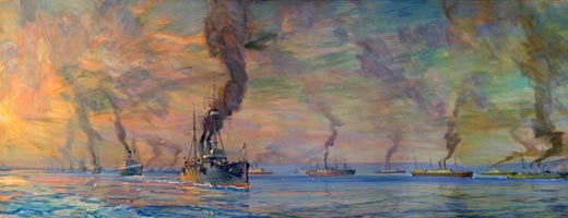 Toile illustrant la grande armada du Canada, 1914