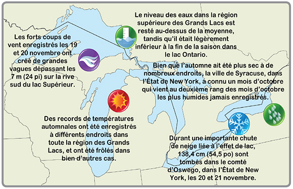 Carte des événements météorologiques majeurs (voir description longue ci-dessous)