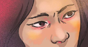 A closeup of the woman’s face