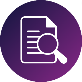 An icon of a magnifying glass over a paper.
