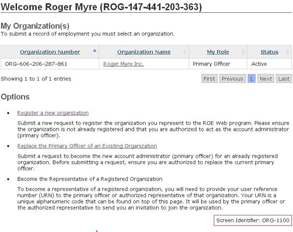Representation of the links to Register a new organization, Replace the PO of an Existing Organization.